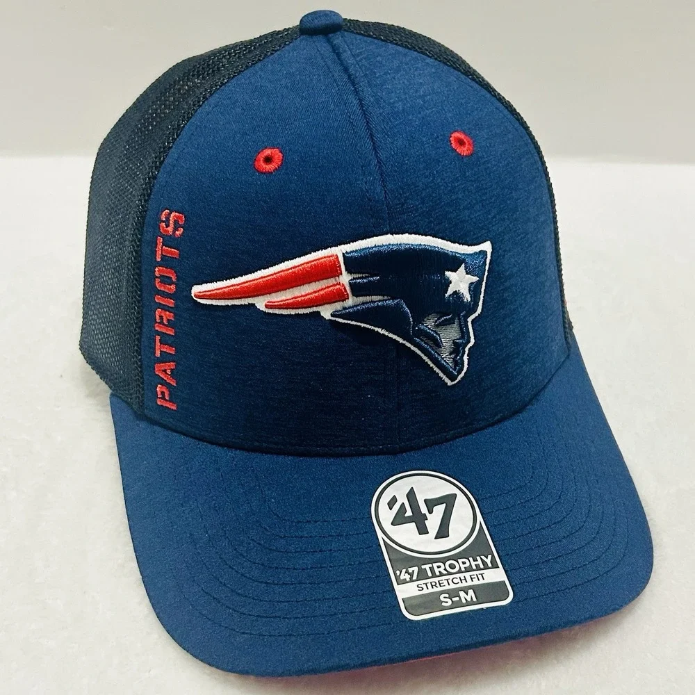 '47 Brand New England Patriots Pixelation Trophy‎ Stretch Flex Hat Cap S/M Blue